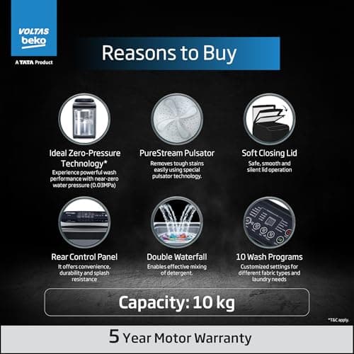 Voltas Beko, A Tata Product 10 Kg 5 Star Fully-Automatic Top Loading Washing Machine (WTL1006UEA/OBS1060, Grey, Double Waterfall Technology) 2