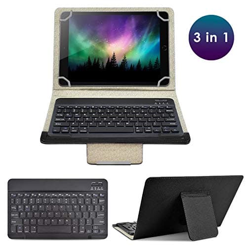 Universal 10 inch Tablet Keyboard Case, 【DETUOSI】 Wireless Bluetooth Removable Keyboard+ Folio PU Leather Cover + Stand, Travel Portable PU Sleeve for iOS/Android/Windows 9.6-10.5 inch Tablet，(Black) 3