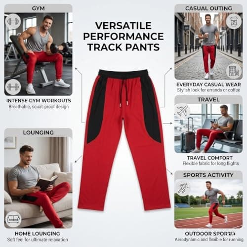 2 Tone Colour Nylone Men’s Jogger Pants with Drawstring Waist | Relaxed Fit Track Pants with Deep Pockets | Casual Gym Sports Wear Lower for Men (in, Numeric, 28, Regular, Red & Black) 5