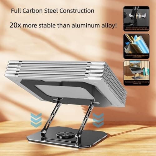 ELITEWAVE Adjustable 360° Rotating Laptop Stand with Heavy-Duty Metal Base – Foldable Portable Desk Mount Holder for MacBook, Dell, HP, Lenovo & More 4