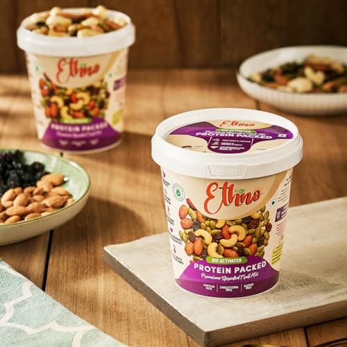 Ethno Protein Packed Bio-Activated Trail Mix (7-Pack) - Roasted Almonds, Cashews, Raisins, Cranberries - Sprouted Nuts & Seeds + Mixed Dry Fruits Combo Pack - Sugar-Free, Oil-Free, Healthy Snacks 5