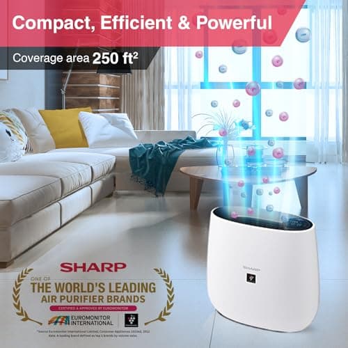 Sharp Air Purifier for Home & Office with Plasmacluster (Removes Bacteria, Virus, Mold, VOCs I JAPAN TECHNOLOGY I Traps 99.97% Pollutants I HEPA, Carbon & Pre Filter I 250 sq.ft. (White) 2