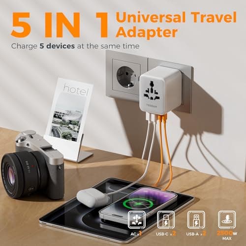 TESSAN Universal Power Adapter, International Plug Adaptor with 4 USB Ports (1 USB C), Travel Worldwide Essentials Wall Charger for US to Global. (TESSAN 17) 3