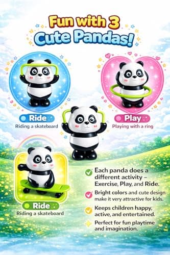 MERRILY Cute Panda Toy Set for Kids – Rotating & Moving Action Panda Figures, Interactive Fun Play Toys, Safe Educational Gift for Boys & Girls 3+ (3PCS Set) 2