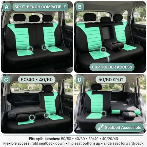 FH Group Premium 3D Air Mesh Seat Covers Full Set w. Gift (Orange/Black) - Universal Fit for Cars, Trucks & SUVs 2
