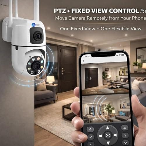 Maizic Smarthome Always On Dual Lens Mini Fox 5+5MP Dual Lens/Dual Screen WiFi Indoor CCTV Camera with PTZ & Fixed View | 2000 mAh Battery | AI Motion Detection | Color Night Vision | Two-Way Audio 5