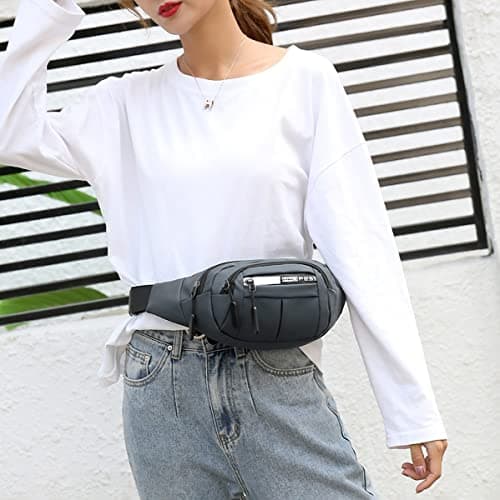 Wolpin Waist Bag for Men Women Grey | Travel Handy Hiking Running Pouch with Zipper | Adjustable Strap Fanny Pack for Documents Money Card Phone Earphone | Lightweight Sport Belt Bag 2