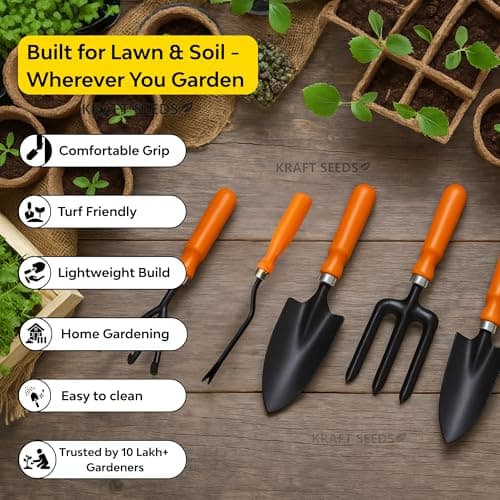 Kraft Seeds Gardening Hand Tools Set - 5 Pieces (Cultivator, Big and Small Trowel, Weeder, Fork) | Tools for Home Garden | Durable Plant Tool Kit | Farming Tools 6