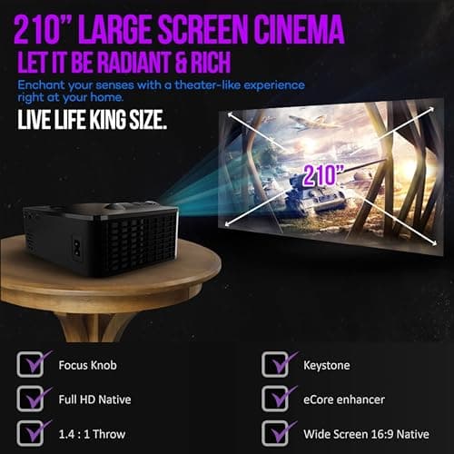 E Gate i9 Pro-Max 4X Brighter Bluetooth Projector 4k Ultra HD,400 ISO Lumens & 840fc Mega Brightness, Full HD 1080p Native, 210" (534 cm) Screen | AV, VGA, HDMI, SD Card, USB, AUX, inbuilt Speaker 5