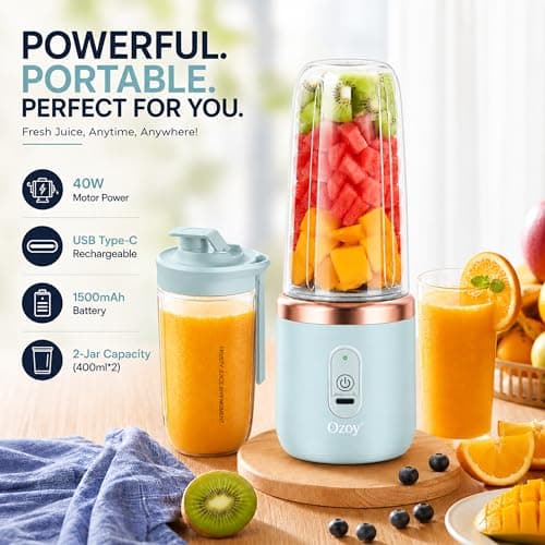 Juicer for Home ^ CITRODA Juicer Mixer Grinder with 1500mAh Battery, 6 Blades 3Gears Fast Blending, 2-Jar Capacity (400ml*2) | 40 Watts Bullet Rechargeable Portable Personal Juicer (Skyblue) 2