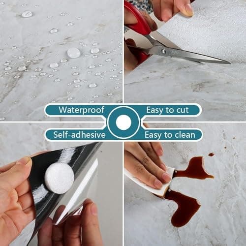 DHULKI Marble Vinyl Peel and Stick Floor Tile 4 PCS Stick on Flooring Waterproof Self-Adhesive Removable Vinyl Floor Tile Sticker for Bathroom Bedroom Kitchen Living Room (White) 3