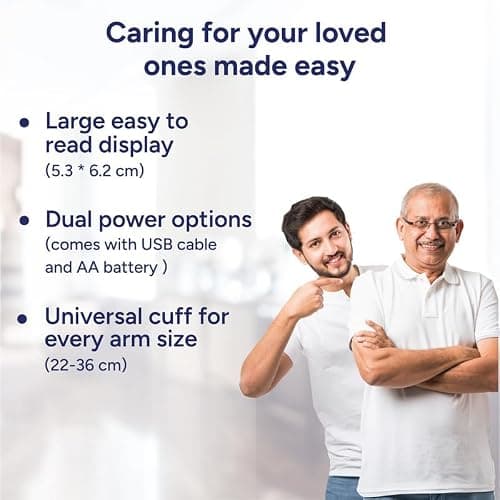 1MG Tata Arm Blood Pressure Monitor | Fully Automatic Portable Digital BP Machine For Home | Large LCD Display | Powered With USB Cable Or AA Batteries | Stores 90 Sets Of Memory For 2 Users, White 3