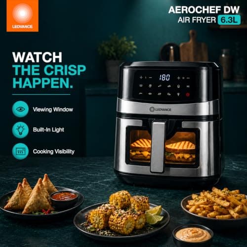 Ledvance Air Fryer | 6.3LCapacity & 1600W | 10 in 1 Functions | Digital & Touch Control Panel | 360°Rapid Air Circulation | 85% Less Oil Usage | Glass View | 9 Pre Heat Settings | 2 Year Warranty 4