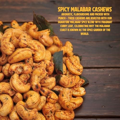Pureheart Spicy Malabar Cashews 80g | Roasted Masala Kaju with Curry Leaves | Premium Crunchy Flavored Cashew Nuts | Healthy Snack, Protein Rich Dry Fruits | Spicy Roasted Nuts Pack 4