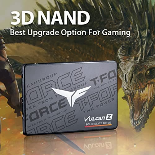 TeamGroup T-Force Vulcan Z 1TB Gaming SSD, Sata III 6Gbps Interface, SLC Cache, 3D NAND TLC, 2.5 Inch Form Factor, Internal Solid State Drive, Speed Up to 550/500 MB/s, High Performance, Low Latency 3
