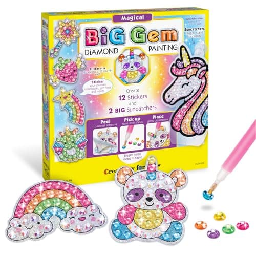 FABER-CASTELL Creativity for Kids Big Gem Diamond Painting Magical Kit - 1000+ Diamond Art Gems with 12 Stickers and 2 Suncatchers, DIY Art and Craft Activity, Gift for Girls Ages 6-12