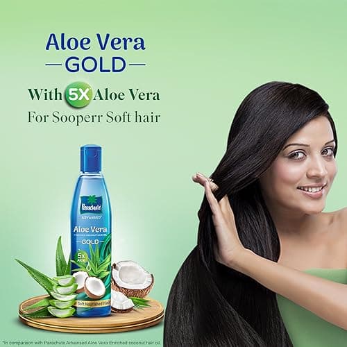 Parachute Advansed Aloe Vera Enriched Coconut Hair Oil Gold | 5X Aloe Vera With Coconut | Makes Hair Sooperr Soft | 600ml 5