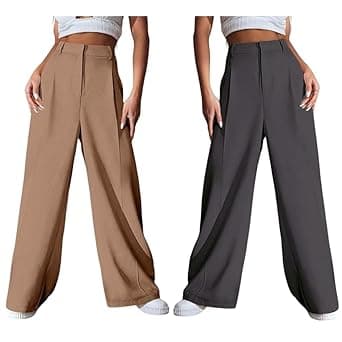 GRECIILOOKS Women High Rise High Waist Trousers Flared Korean Style Formal Pants| Elegant Workwear for Office, College & Events (Available in Plus Size)
