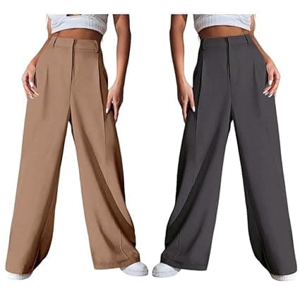 GRECIILOOKS Women High Rise High Waist Trousers Flared Korean Style Formal Pants| Elegant Workwear for Office, College & Events (Available in Plus Size)