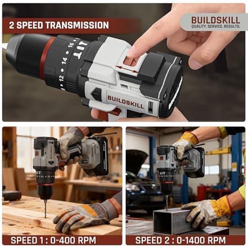 BUILDSKILL 21V BLDC Cordless Drilling Machine | 40NM Torque | Copper Motor | Impact & Drill | 2-Speed 400/1400 RPM | 10mm Metal Keyless Chuck | 1.5Ah Battery | Forward-Reverse | Professional & DIY Use 4