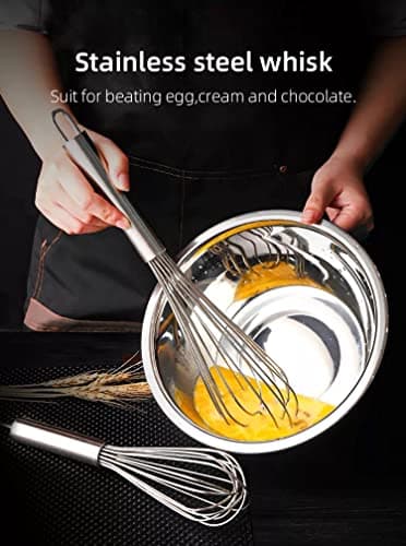 KitchenFest® Stainless Steel Kitchen Manual Egg Beater Cake Baking Tools Hand-held Whisk Mixer, 10 Inch 4