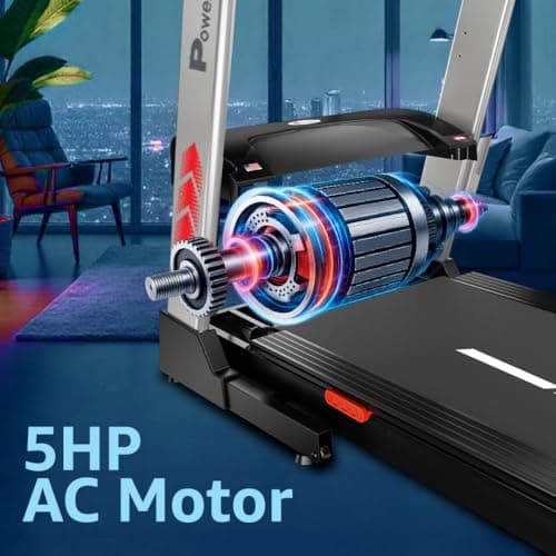PowerMax Fitness TAC-125 5HP Motorised Auto Incline Treadmill for Home Use, Max User 130kg, Max Speed-18kmph, BMI Calculator, Running Deck 1300x460mm, LED Display, Aux, Bluetooth for Music 3