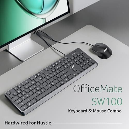 Acer OfficeMate Wired Keyboard Mouse Combo | Full Size 104 Keys Keyboard with Multimedia Keys | 1200 DPI Optical Mouse | USB Plug & Play | Silent Typing | Ergonomic Design | Windows Compatible I Black 4
