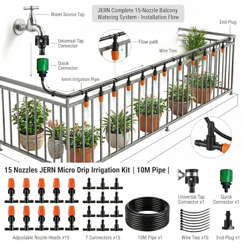 JERN DIY 15 Nozzle Misting Cooling Kit for Balcony, Lawn & Plants – Outdoor Summer Water Misting Spray System with Adjustable Nozzles for Patio, Garden & Plant Watering 2