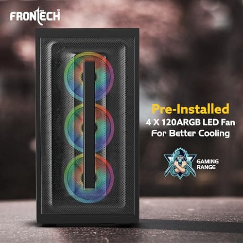 FRONTECH QUBIX ATX Mid Tower Gaming Computer Cabinet | Tempered Glass Side Panel | Metal Mesh Front | 4 x 120mm ARGB Fans | USB 3.0 & Type-C (FT-4386) 3