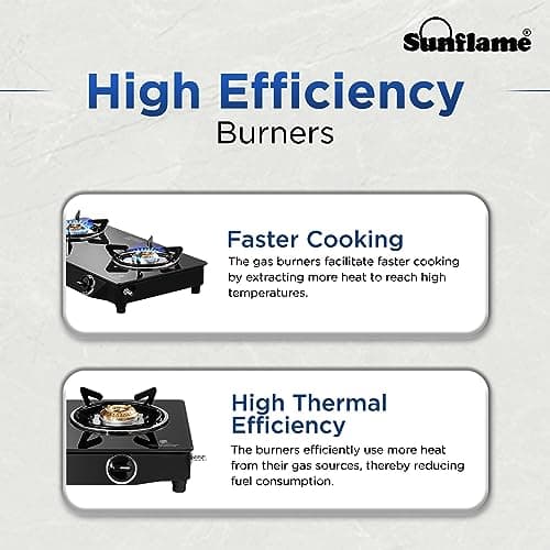 Sunflame Pride 2 Burner Gas Stove 60 cm Wide | 1 Medium and 1 Small Brass Burners | 2-Years Product Coverage by Sunflame | Ergonomic Knobs | Easy to Maintain | Toughened Glass Top | Black 3