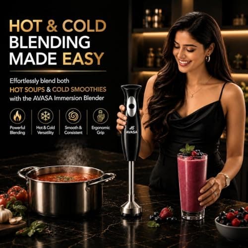 AVASA Premium Hand Blender I 300W Pure Copper Motor I Stainless Steel Rod I BIS Certified I Made in India I Powerful & Sleek Design for Smoothies, Soups & Chutneys 4