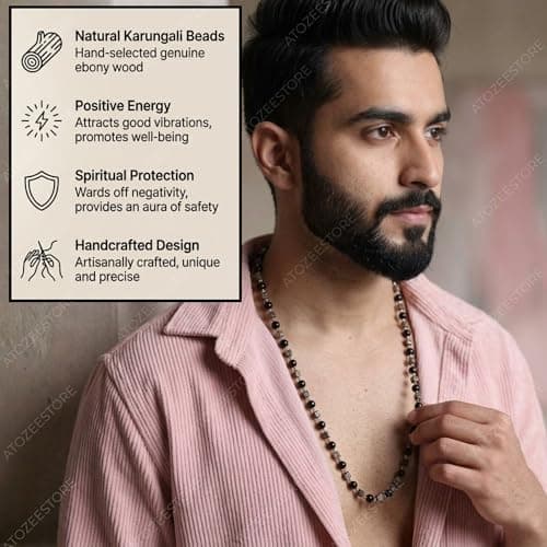 Original Karungali Mala with Square Silver Box Design | Black Ebony Wood Beads Designer Mala for Men | Premium Spiritual & Fashion Necklace for Daily Wear, Pooja & Meditation | Trending Karungali Mala 3