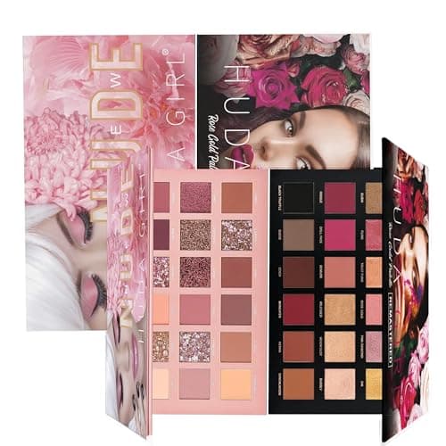 HUDA GIRL Beauty Rose Gold Remastered Edition + Nude Edition Eyeshadow Makeup Kit (Combo Kit of 2 Eyeshadow) Matte And Shimmers Finish,36 gm