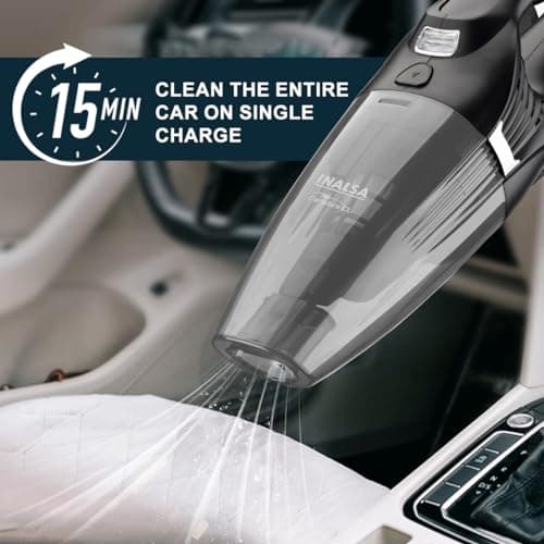 Inalsa Car Vacuum Cleaner Wireless,Car Cleaning Accessories,Strong 5.5KPA Suction Power,HEPA Filtration,USB Rechargeable,2-in-1 Wet & Dry Cordless Portable Vacuum Cleaner(Free Carry Bag) Carworx CL 6