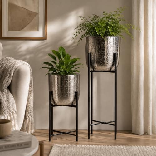 INDIAN DECORMART Metal Pot for Home Garden Indoor Living Room Balcony Metal Planter with Stand