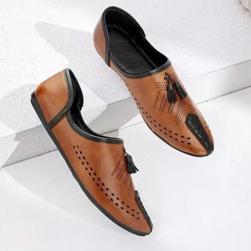 FAXIAN Men's Tan Synthetic Slip_On Trendy/Lightweight & Ethnic Mojaris 08 (UK/India) (2016) 4