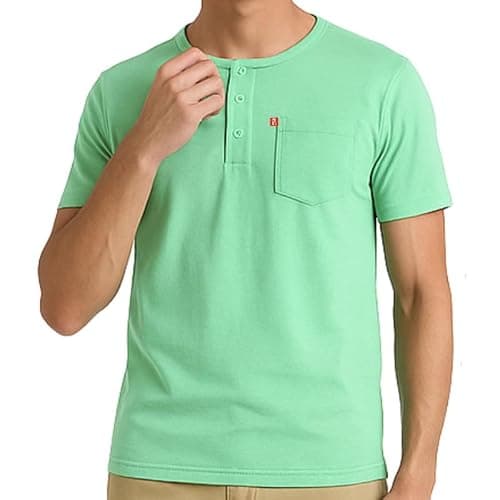 P3 Men's Coloured Henley T-Shirt | Pure Cotton | Half Sleeves | Regular FIT | Utility Front Pocket | Henley Collar | Mint Breeze Green (X-Large)