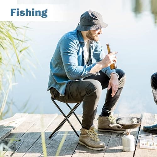 CRAFTSPEN -Camp Chair, Foldable Stool Light Weight Metal Material 17.5 Height Practical Foldable Stool Design Fishing Picnic Camping BBQ Beach Hunting Hiking, Climbing a Mountain Travel (Black) 2