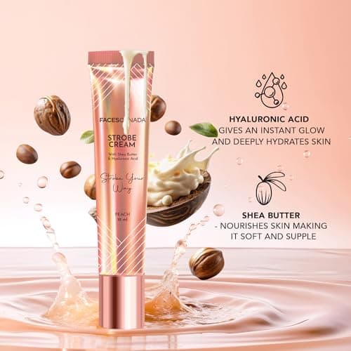 FACES CANADA Strobe Cream Mini- Peach, 18ml | Primer + Highlighter + Moisturizer | Shea Butter & Hyaluronic Acid | Intense Hydration | Flawless Radiant Dewy Skin | Illuminating & Glowing Makeup Base 4