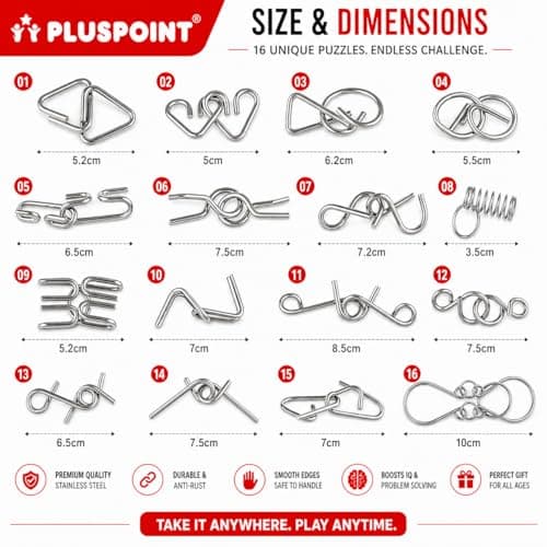 PLUSPOINT Brain Teasers Metal Wire Puzzle IQ Mental Puzzle Toys for Gifts, Party Favors, Prizes, Disentanglement Puzzle Unlock Interlock Toys IQ Puzzle Brain Teaser 4