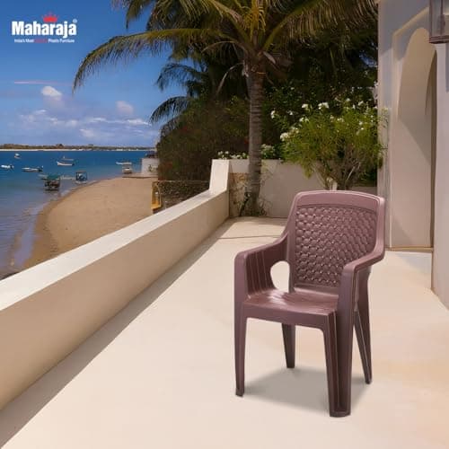 MAHARAJA Plastic Chair Set, Chair for Living Room, Home, Plastic Chair for Home with Arm Rest/Modern Stylish Design with Glossy & Matte Finish Bearing Capacity 200Kg. (Brown, Pack of 6) 2