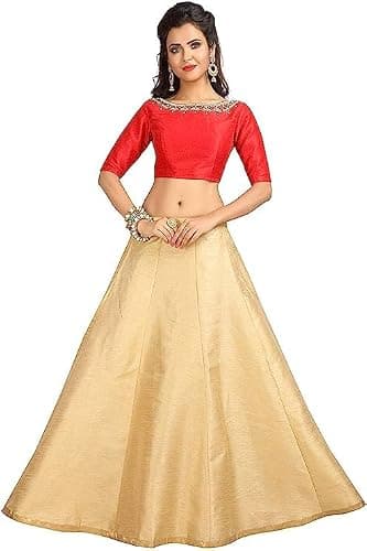Studio Shringaar Women's Readymade Polyester Maxi Skirt Lehenga (Gold, XL) 3