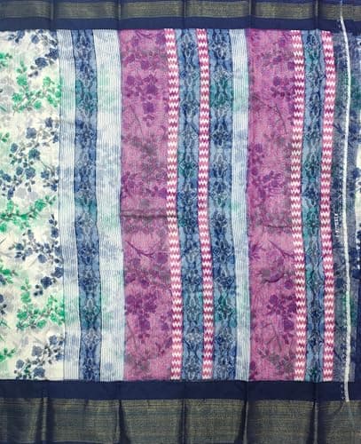 Cotton Floral Printed Saree, Blue and White, Traditional Indian Ethnic Wear 4