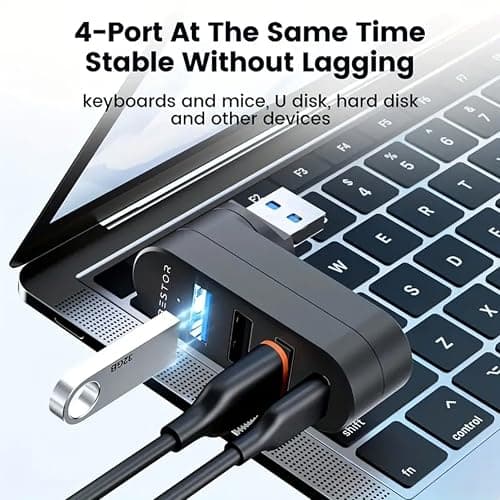 Bestor 4-Port USB 3.0 Hub, Rotatable 90°/180° USB Splitter with 3 USB Ports & 1 USB-C Power/Data Port, USB Extender for Laptop, MacBook, iMac, Mac Pro, and More 3