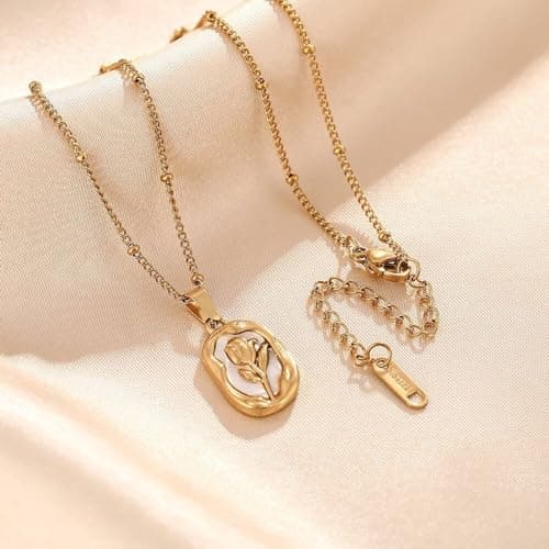 JEWILLEY Vintage Rose Necklace Set For Women Stylish | Anti Tarnish Waterproof Stainless Steel Chain Pendant Necklaces Jewelry for Love | Gold Plated Jewellery Accessories for Woman & Girls | Birthday 2