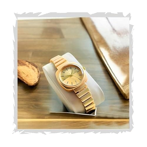 styledose watch's Unique Design Elements (Round face in Square Frame, 5 Color Eddy dials & Belt) Steel Chain Strap Stylish Girls Ladies Fashion Wrist Watches Analog Watch for Women (Gold) 6