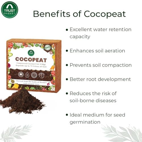 TrustBasket Premium Cocopeat 5kg (Expands Upto 75 litres) | Kerala Coconut Husk | Superior Water Retention | Organic Coco Coir for Plants | Expandable Cocopeat Block Outdoor Gardening 4