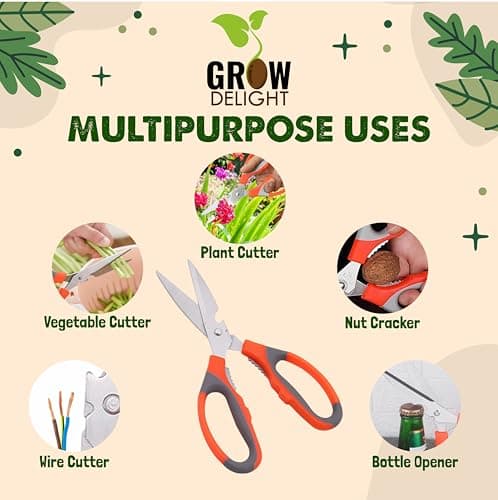 GROW DELIGHT Gardening Tools Kit-10 Pcs (Fork, Cultivator, Big Trowel, Small Trowel, Weeder, Garden Pruner, Garden Scissor, Gardening Gloves Green, Water Spray Gun, Flower Seeds Packet) 4
