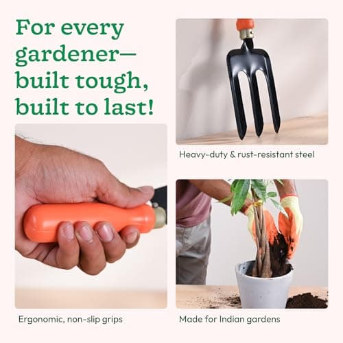 UGAOO Gardening Tools Kit for Home Garden – 5 Pcs Garden Tools Set with Cultivator, Fork, Narrow Trowel, Wide Trowel & Weeder | Heavy Duty Planting Tools for Home Gardening 4