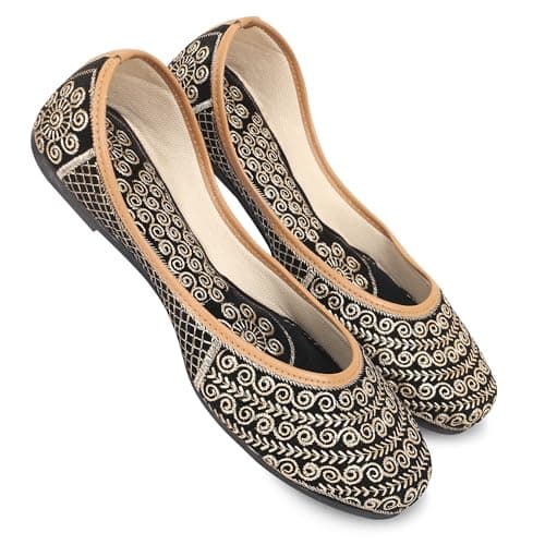 DFR Women Ethnic Rajasthani Embroidery Mojari's Punjabi Juti's Jutti’s, Color - Black, UK Size - 5 5